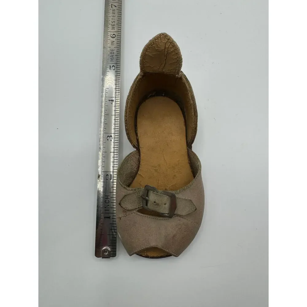 Rare Antique Children's Leather Shoes Peep Toe Buckle‎ Strap Aged Patina 5